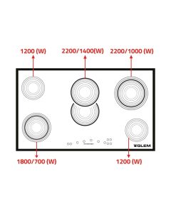 سطح جليم بلت-إن، (5) عيون كهرباء (سيراميك)، 88سم، تحكم باللمس